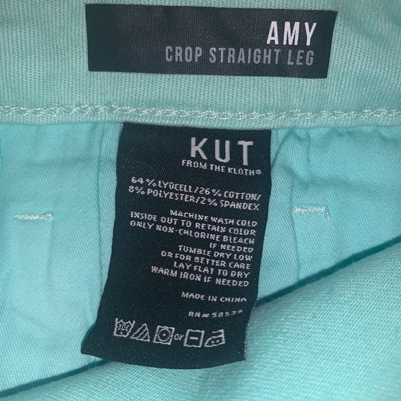 KUT from the Kloth Amy Cropped Straight Leg Women’s Cuffed Color Mint Size 14 - Picture 8 of 13